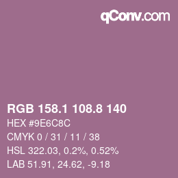 Color code: RGB 158.1 108.8 140 | qconv.com