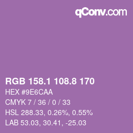 カラーコード: RGB 158.1 108.8 170 | qconv.com