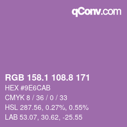 カラーコード: RGB 158.1 108.8 171 | qconv.com