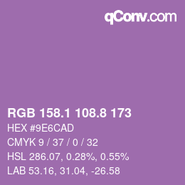 カラーコード: RGB 158.1 108.8 173 | qconv.com