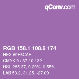 カラーコード: RGB 158.1 108.8 174 | qconv.com