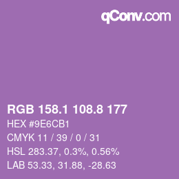 カラーコード: RGB 158.1 108.8 177 | qconv.com