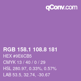 カラーコード: RGB 158.1 108.8 181 | qconv.com