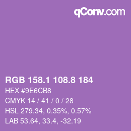 カラーコード: RGB 158.1 108.8 184 | qconv.com