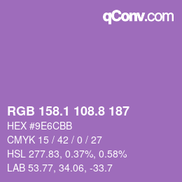 カラーコード: RGB 158.1 108.8 187 | qconv.com
