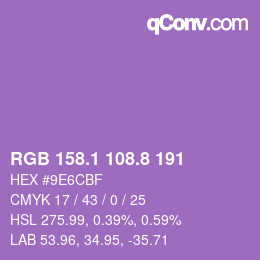 カラーコード: RGB 158.1 108.8 191 | qconv.com