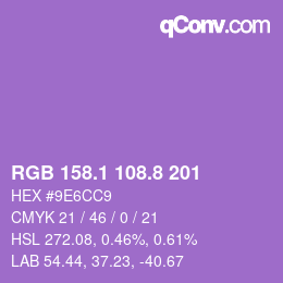 カラーコード: RGB 158.1 108.8 201 | qconv.com