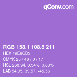 カラーコード: RGB 158.1 108.8 211 | qconv.com
