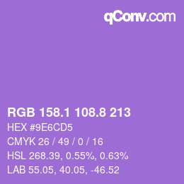 カラーコード: RGB 158.1 108.8 213 | qconv.com