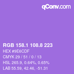 カラーコード: RGB 158.1 108.8 223 | qconv.com