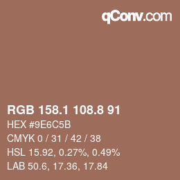 Color code: RGB 158.1 108.8 91 | qconv.com