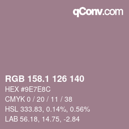 カラーコード: RGB 158.1 126 140 | qconv.com