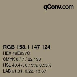 Color code: RGB 158.1 147 124 | qconv.com