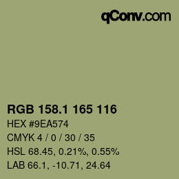 カラーコード: RGB 158.1 165 116 | qconv.com