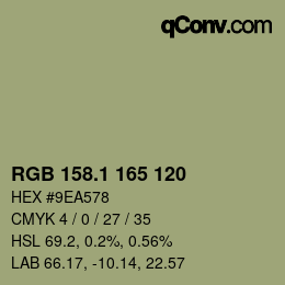 カラーコード: RGB 158.1 165 120 | qconv.com
