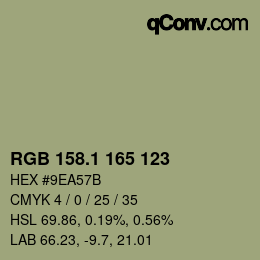 カラーコード: RGB 158.1 165 123 | qconv.com