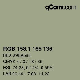 カラーコード: RGB 158.1 165 136 | qconv.com