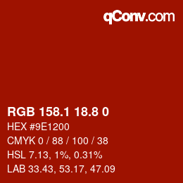 Color code: RGB 158.1 18.8 0 | qconv.com