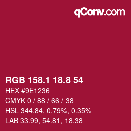 カラーコード: RGB 158.1 18.8 54 | qconv.com