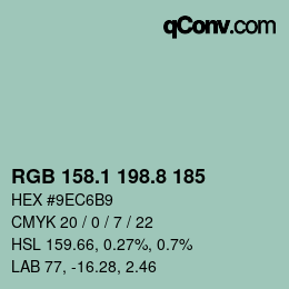 Color code: RGB 158.1 198.8 185 | qconv.com