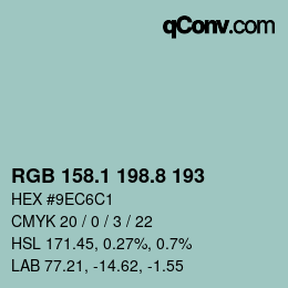 Color code: RGB 158.1 198.8 193 | qconv.com