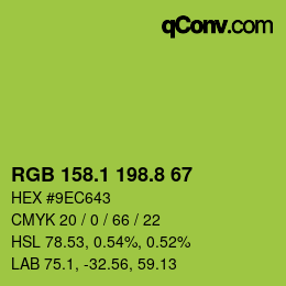 カラーコード: RGB 158.1 198.8 67 | qconv.com
