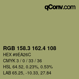 カラーコード: RGB 158.3 162.4 108 | qconv.com