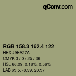 カラーコード: RGB 158.3 162.4 122 | qconv.com