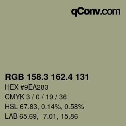 カラーコード: RGB 158.3 162.4 131 | qconv.com