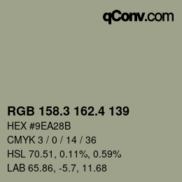 カラーコード: RGB 158.3 162.4 139 | qconv.com