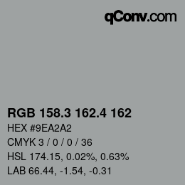 カラーコード: RGB 158.3 162.4 162 | qconv.com