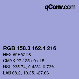 カラーコード: RGB 158.3 162.4 216 | qconv.com