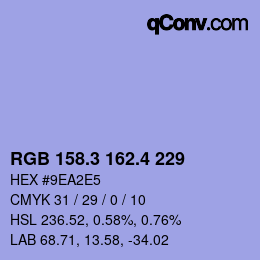 カラーコード: RGB 158.3 162.4 229 | qconv.com
