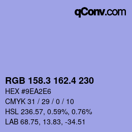カラーコード: RGB 158.3 162.4 230 | qconv.com
