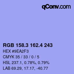 カラーコード: RGB 158.3 162.4 243 | qconv.com