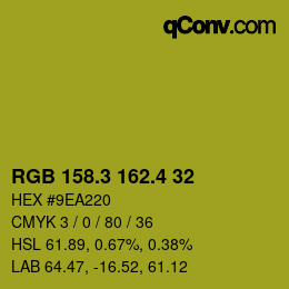 カラーコード: RGB 158.3 162.4 32 | qconv.com