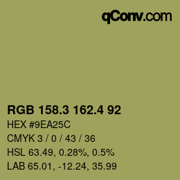 カラーコード: RGB 158.3 162.4 92 | qconv.com
