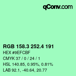 カラーコード: RGB 158.3 252.4 191 | qconv.com
