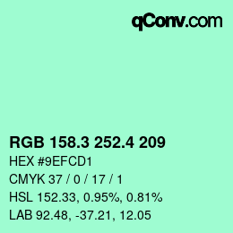 カラーコード: RGB 158.3 252.4 209 | qconv.com