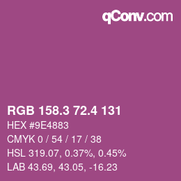 カラーコード: RGB 158.3 72.4 131 | qconv.com
