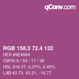 カラーコード: RGB 158.3 72.4 132 | qconv.com