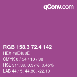 カラーコード: RGB 158.3 72.4 142 | qconv.com