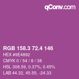 カラーコード: RGB 158.3 72.4 146 | qconv.com