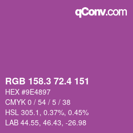 カラーコード: RGB 158.3 72.4 151 | qconv.com