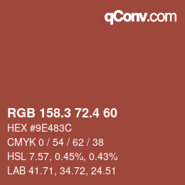 カラーコード: RGB 158.3 72.4 60 | qconv.com