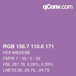 カラーコード: RGB 158.7 110.6 171 | qconv.com