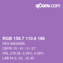 カラーコード: RGB 158.7 110.6 186 | qconv.com