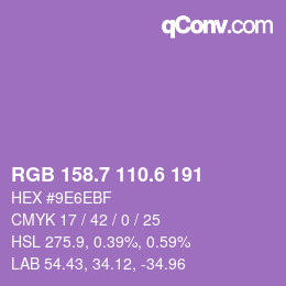 カラーコード: RGB 158.7 110.6 191 | qconv.com