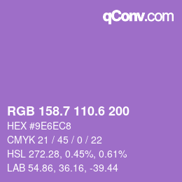 カラーコード: RGB 158.7 110.6 200 | qconv.com