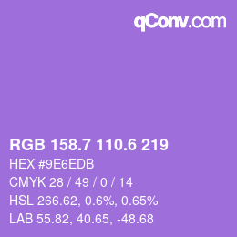 カラーコード: RGB 158.7 110.6 219 | qconv.com